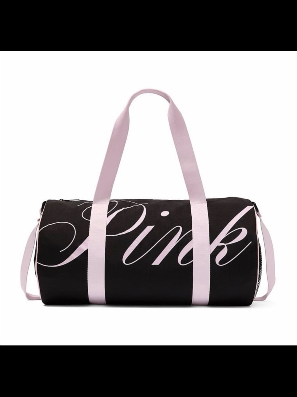 PINK Victoria's Secret Black Duffel Bag with Light Pink Straps